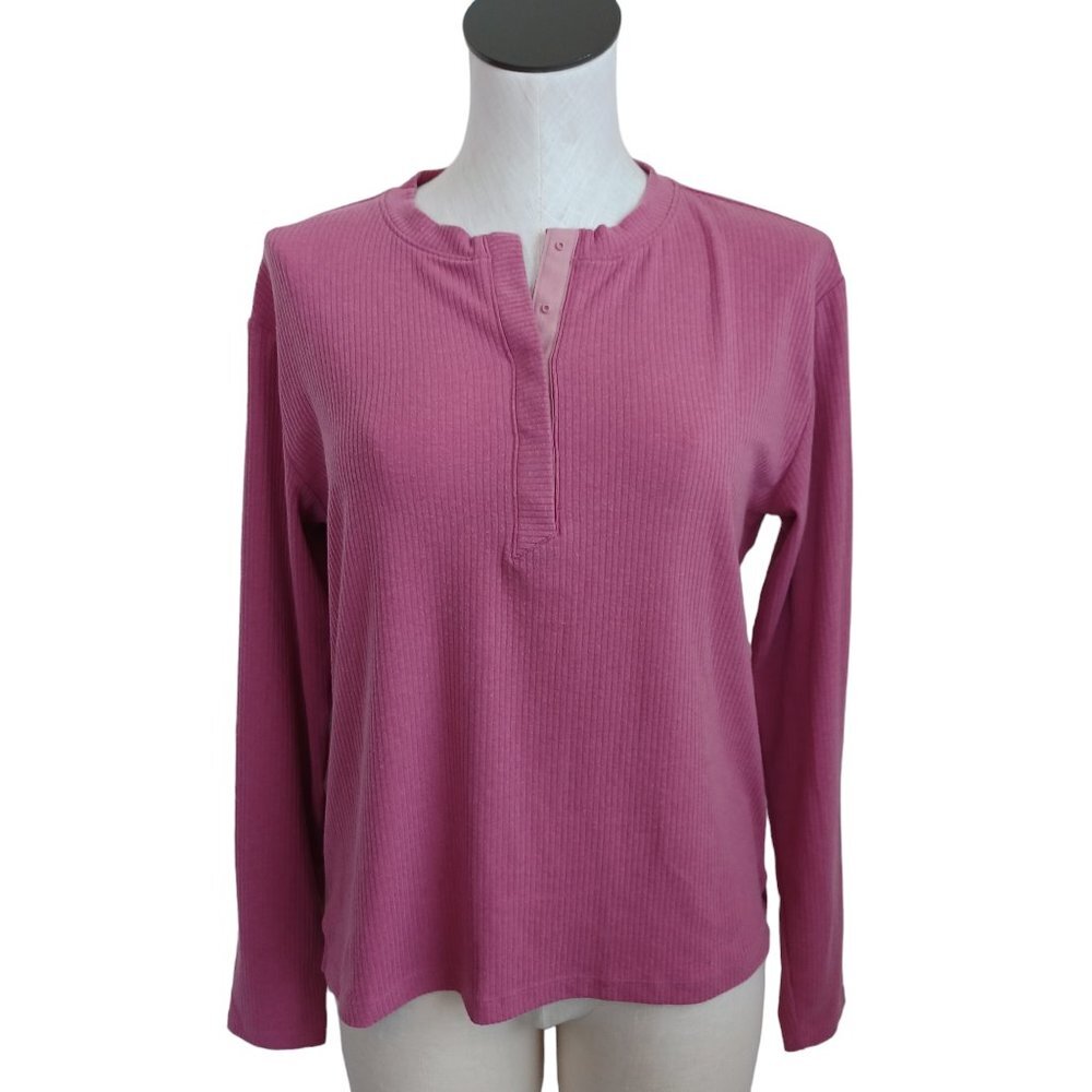Title Nine Womens Pink Ribbed Long Sleeve Henley Active‎ Top Size M